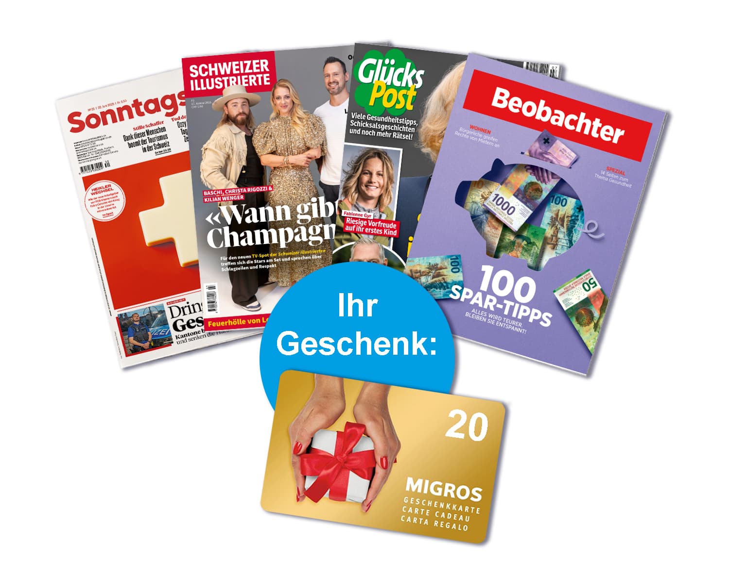 Vwz Hefterfaecher 03 23 V3 <h2>Wählen Sie jetzt Ihren Lieblingstitel und erhalten Sie einen Migros-Gutschein im Wert von CHF 20.– gratis dazu!</h2>
<h2>Alle Spezialangebote sind auch als Geschenkabo erhältlich. Machen Sie sich oder einem geliebten Menschen eine ganz besondere Freude.</h2>